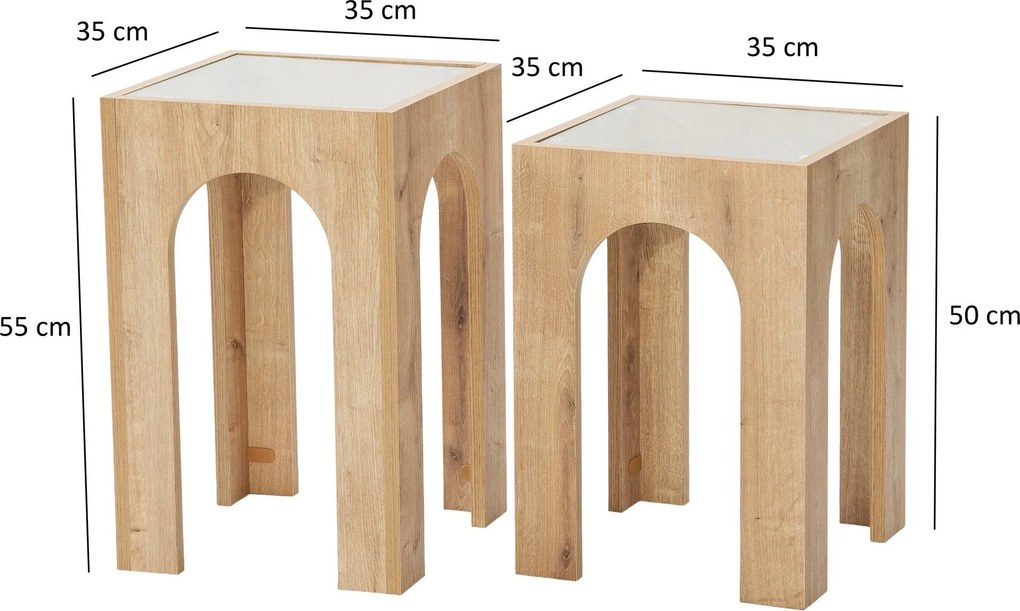 Conjunto de Mesas de Centro Seine – Carvalho Transparente – 35x50 cm e