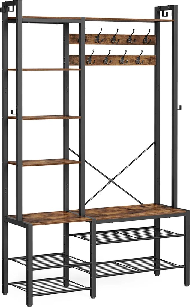 Cabide, bengaleiro com banco Hall para sapatos em aglomerado de madeira 40 x 120 x 190 cm Preto
