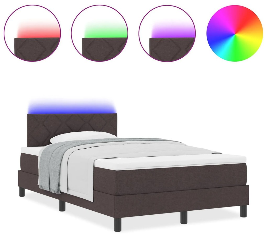 Cama Box Spring com Colchão e LED Castanha Escura 120x190 cm Tecido