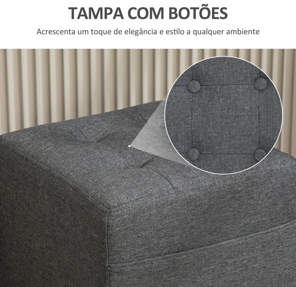 Apoio para os Pés Sala de Estar Banco Estofado em Linho com Bolso Late
