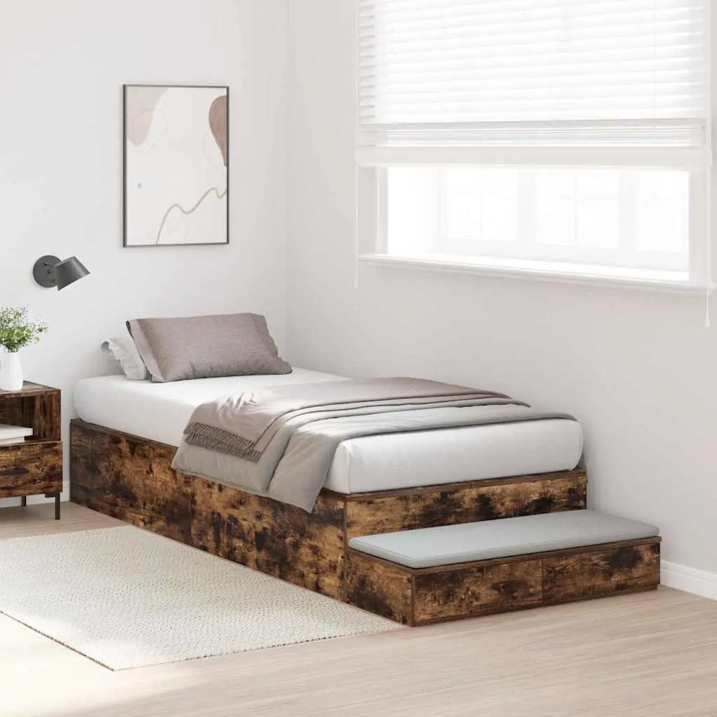 Cama com Estrutura de Armazenamento Carvalho Fumado 90x200 cm