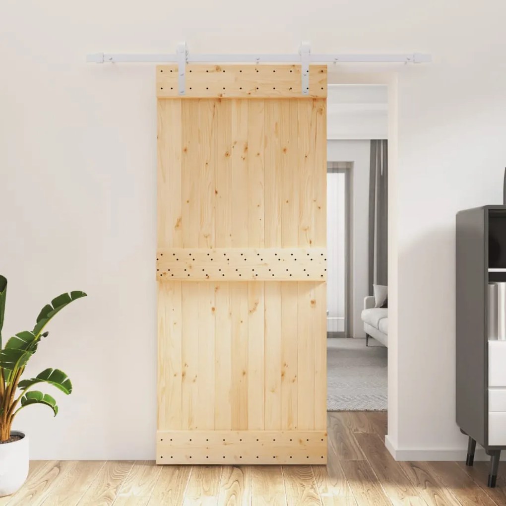 Porta de correr com ferragens 90x210 cm madeira de pinho maciça