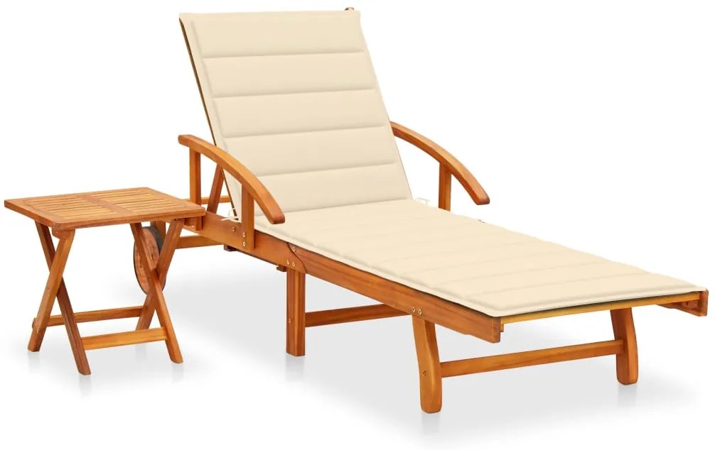 Espreguiçadeira de jardim com mesa e almofadão acácia maciça