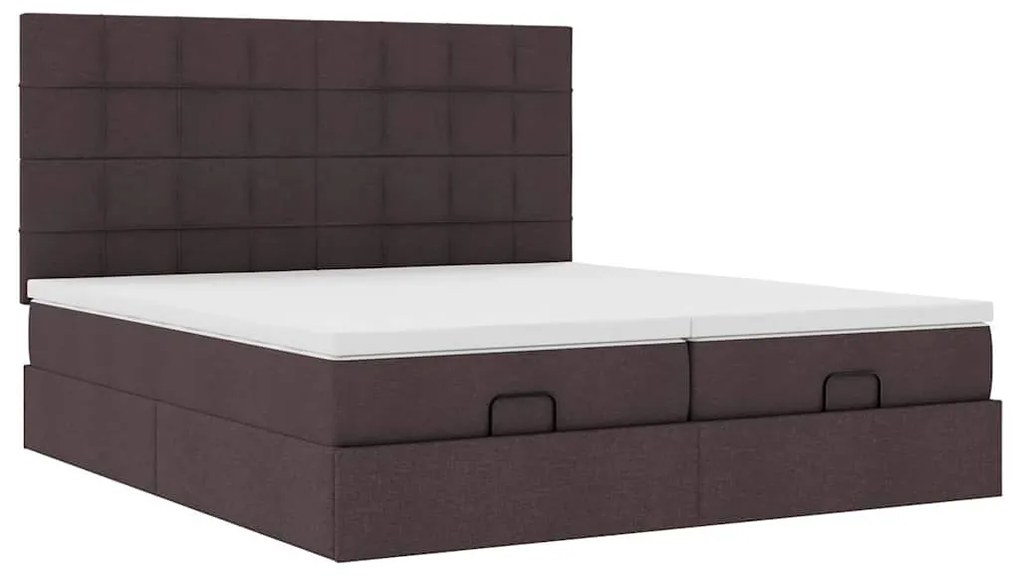 Estrutura de cama otomana com colchões tecido castanho escuro