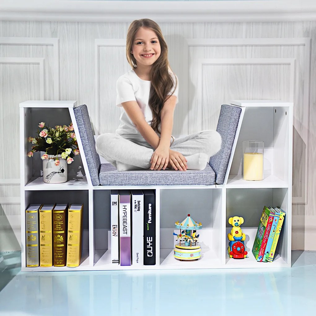 Estante com assento Biblioteca para crianças 102,5 x 30 x 63,5 cm Branco
