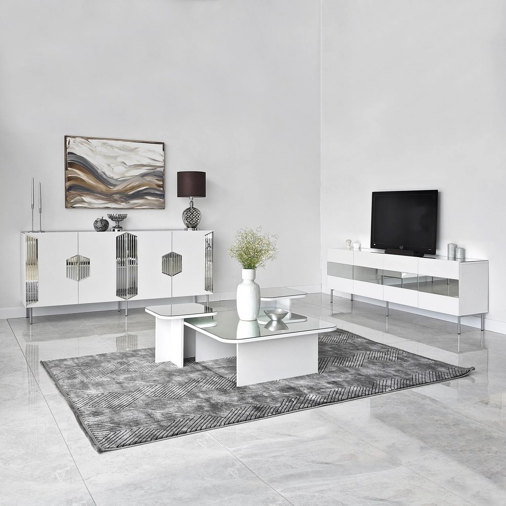 Console Dubai – Branco e Prateado – 180x80x40 cm
