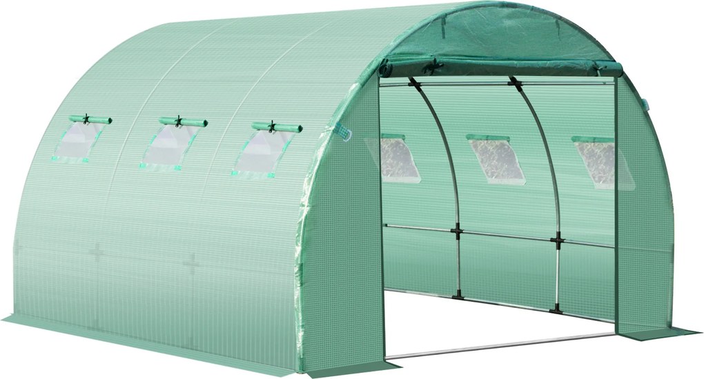Lona de substituição de 9 m², lona 3 x 3 x 2 m para estufa em túnel (ESTRUTURA NÃO INCLUIDA)  em PE anti-UV, impermeável, com 6 janelas + porta enrolá