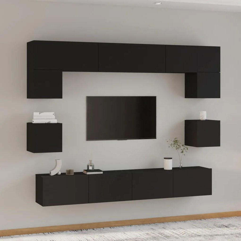 vidaXL Conjunto móveis de TV 8 pcs madeira processada preto