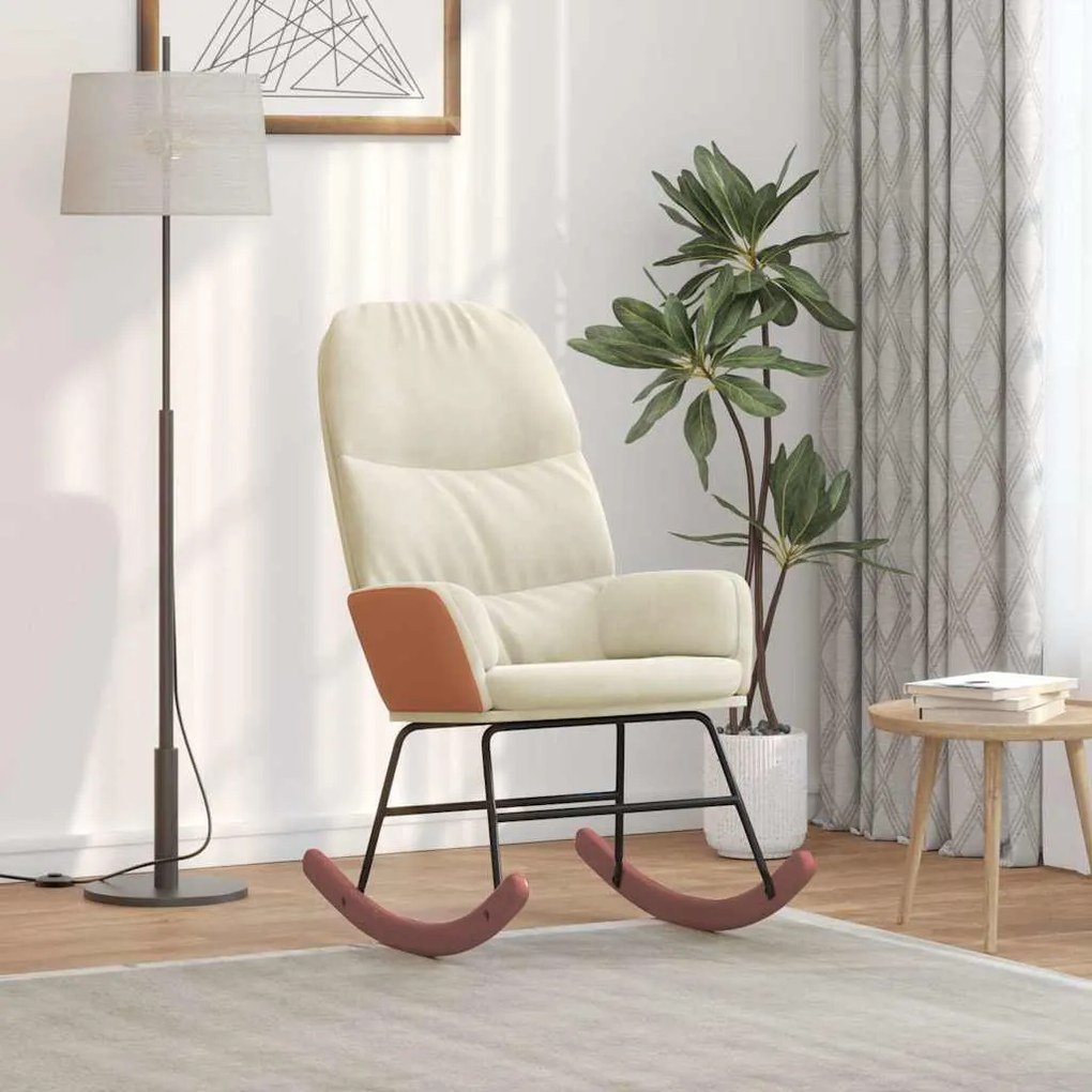 vidaXL Cadeira de baloiço veludo branco nata