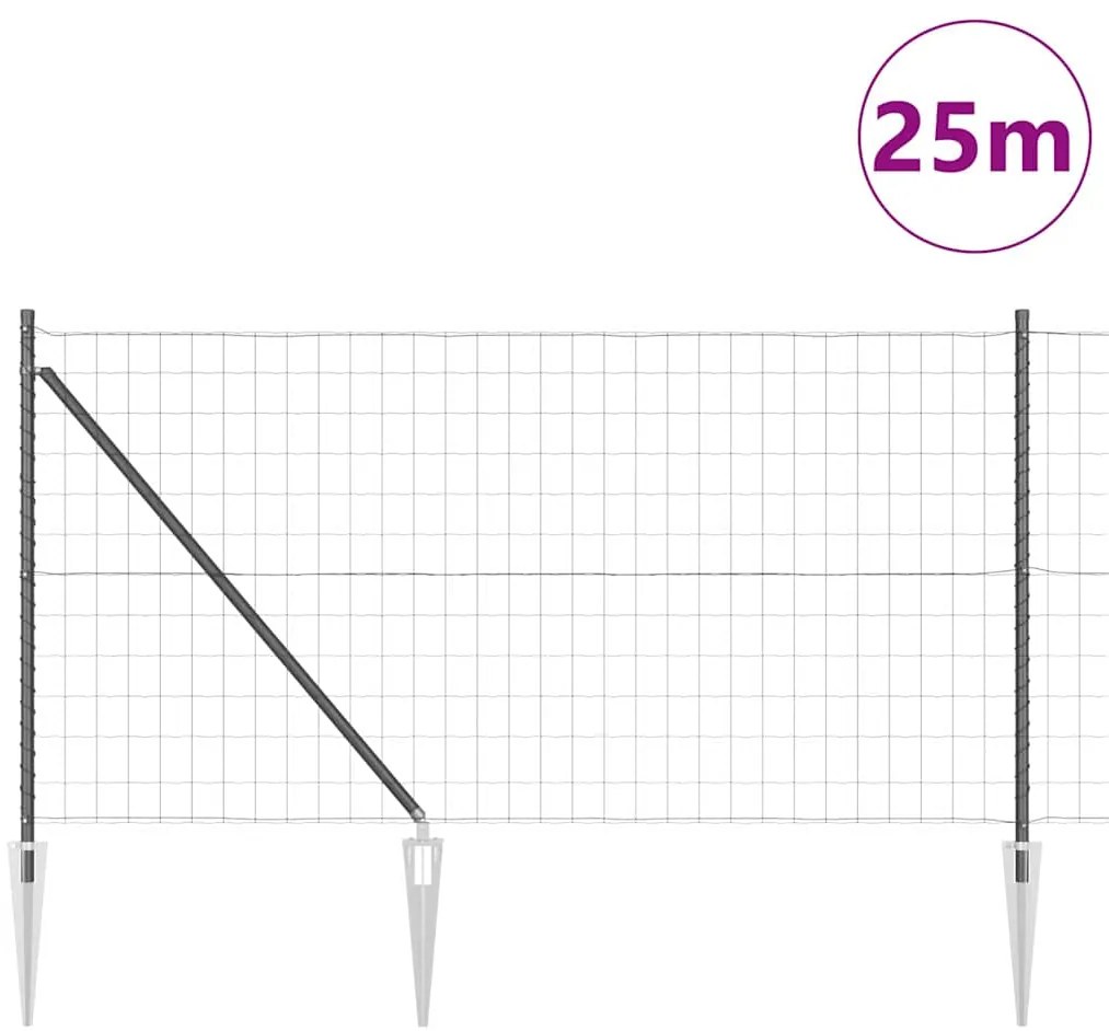 Cerca Euro com 13 Postes de Espeto 1x25 m em Aço Galvanizado Cinzento