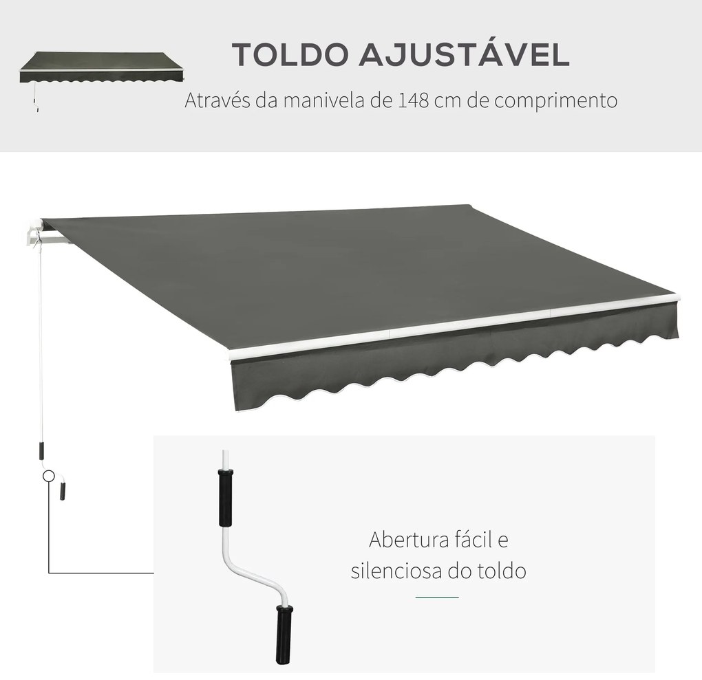 Toldo Manual Retrátil 350x250 cm Toldo para Varanda com Manivela de Me