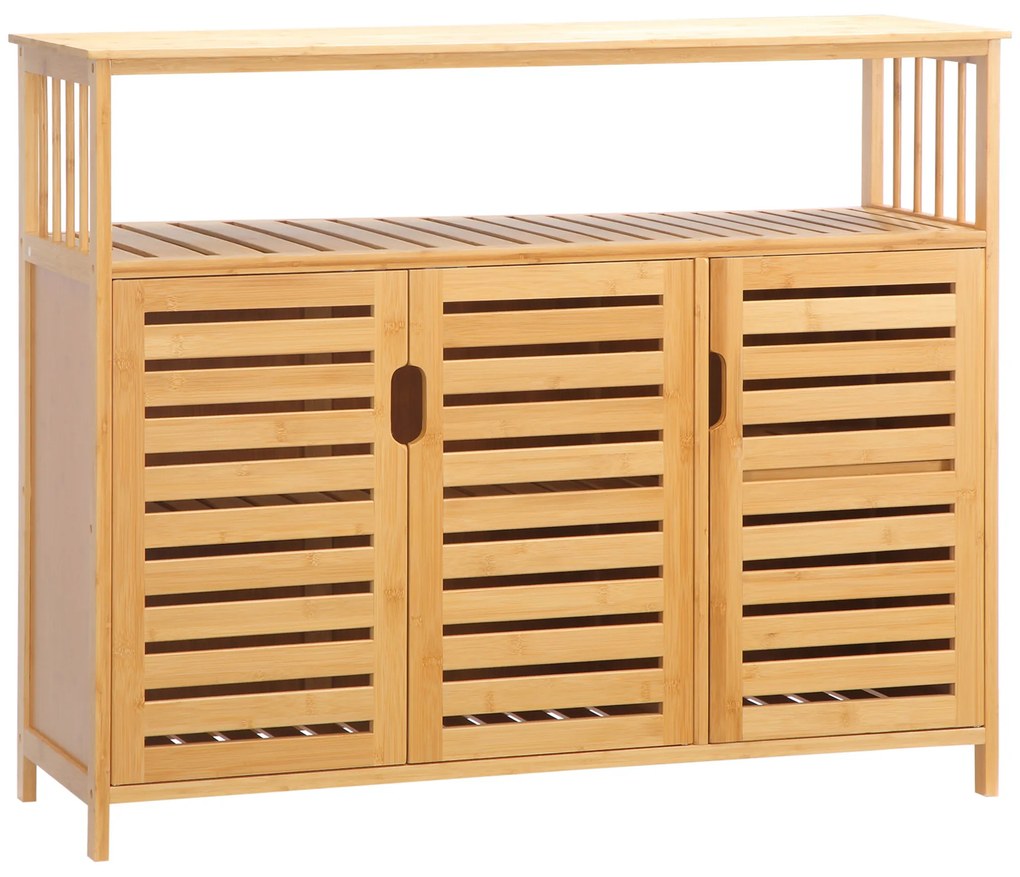 HOMCOM Aparador de 3 Portas Aparador em Bambu com Estantes para Sala de Jantar Cozinha Entrada 100x35x82 cm Madeira | Aosom Portugal