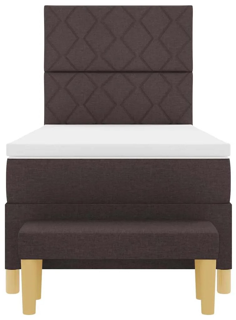 Cama Box com Colchão &amp; Banco Marrom Escuro 90x200 cm Tecido
