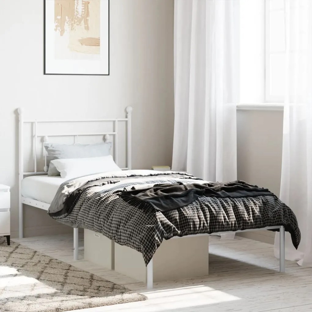vidaXL Estrutura de cama com cabeceira 100x200 cm metal branco