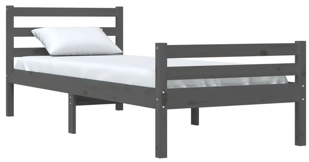 Estrutura de cama 100x200 cm madeira maciça cinzento