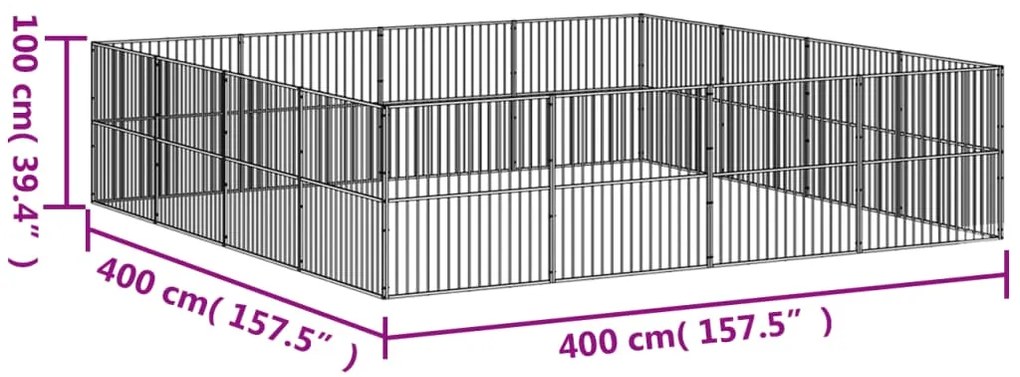 Parque para cães com 16 painéis aço galvanizado preto
