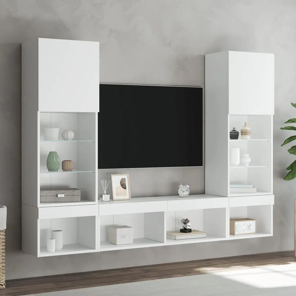 5pcs móveis de parede p/ TV c/ LEDs derivados de madeira branco