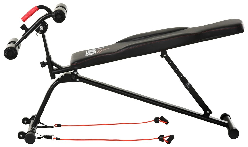 HOMCOM Banco de Abdominais Dobrável com Altura Ajustável 4 Ângulos Suporte para Pernas Ergonómico Multifuncional Banco de Exercícios 44,5x143x84-92 cm Preto