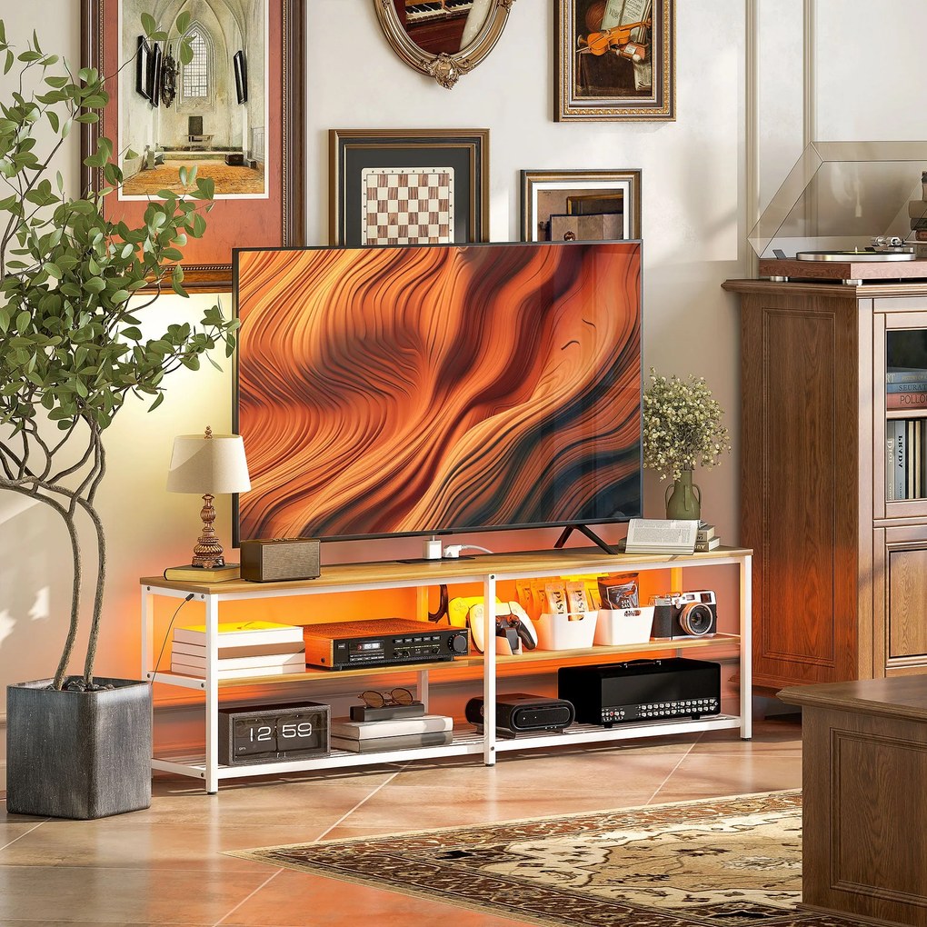 Móvel de TV Estilo Industrial Móvel de TV para Sala de Estar com Luzes