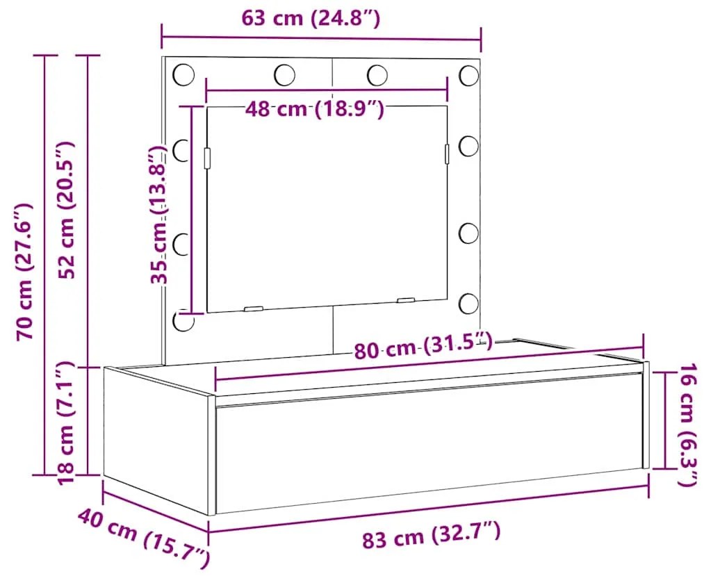 Mesa de Maquiagem Suspensa com Luzes LED - Branca