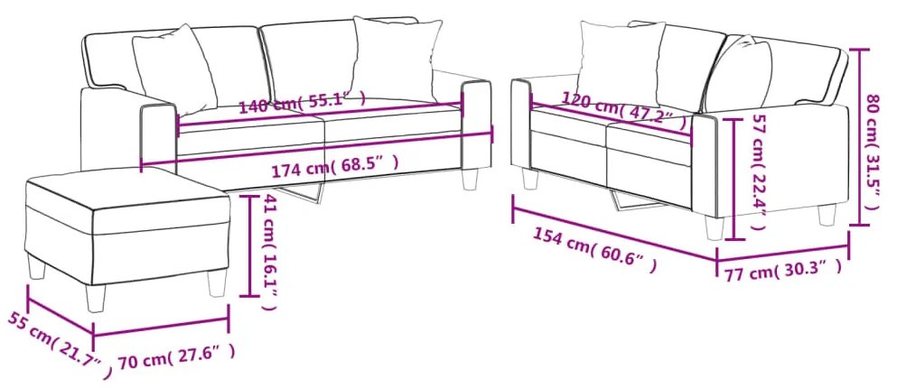 3 pcs conjunto de sofás com almofadas couro artificial cinzento