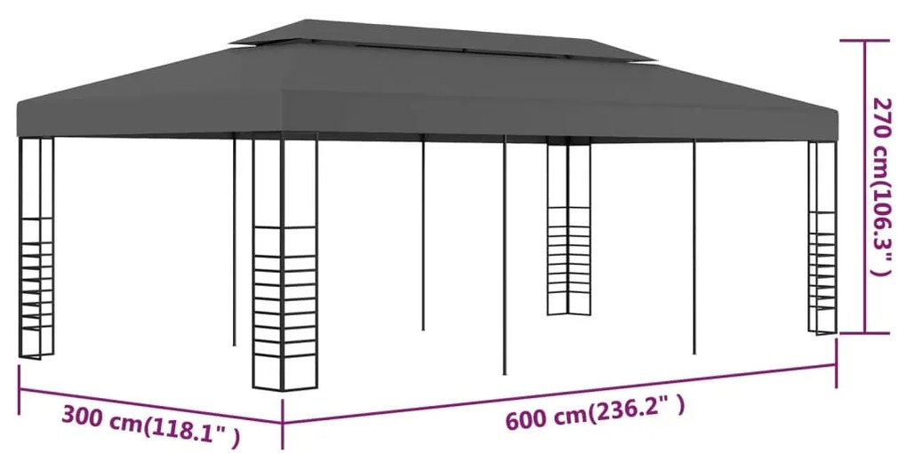 Gazebo/tenda 3x6 m antracite