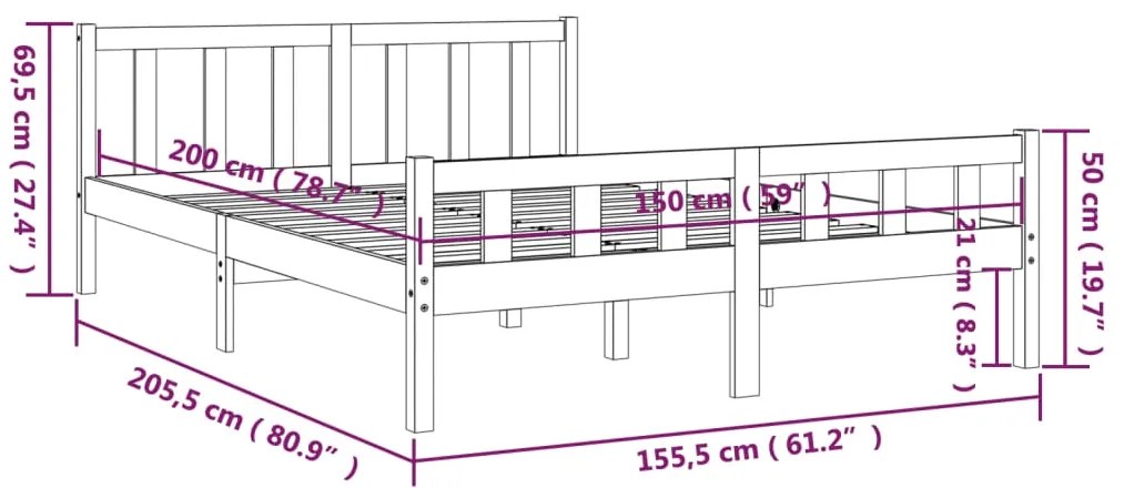 Estrutura de cama king 150x200 cm madeira maciça branco