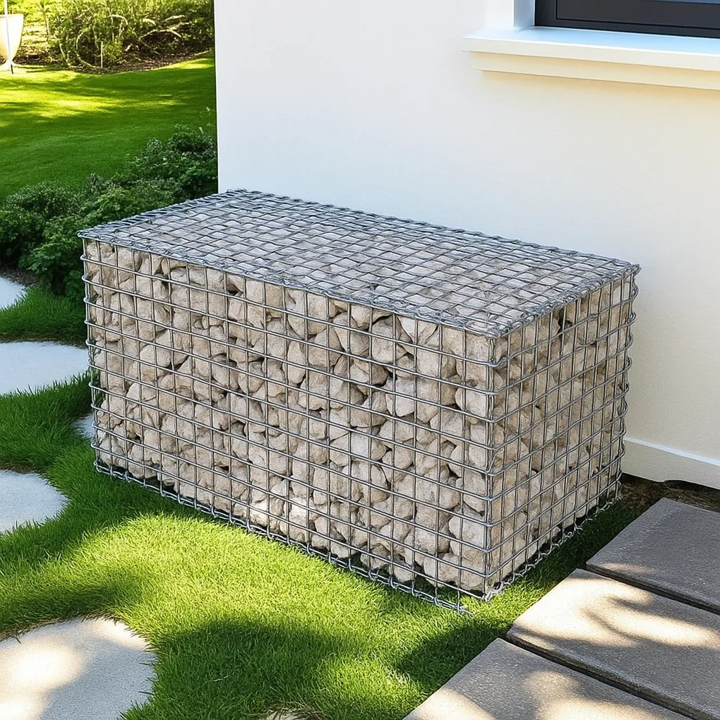Conjunto de 10 unidades de cesto gabião 100 x 50 x 50 cm prateado