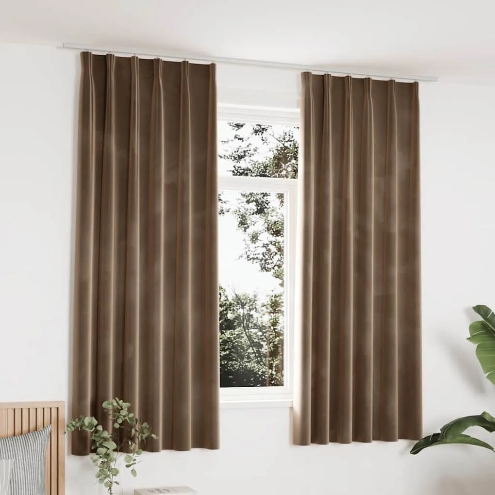 Cortinas blackout com ganchos 2 pcs 140x175 cm veludo bege