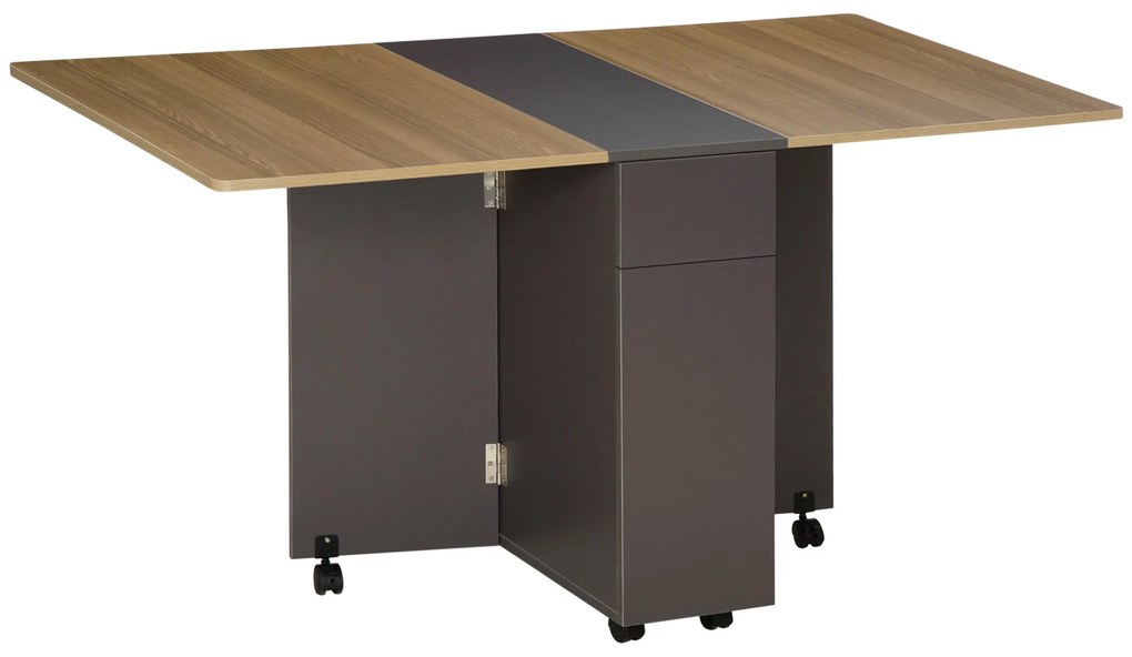 HOMCOM Mesa de Jantar Dobrável com Rodas com Armazenamento 2 Gavetas e 1 Armário 76x140x74 cm | Aosom Portugal