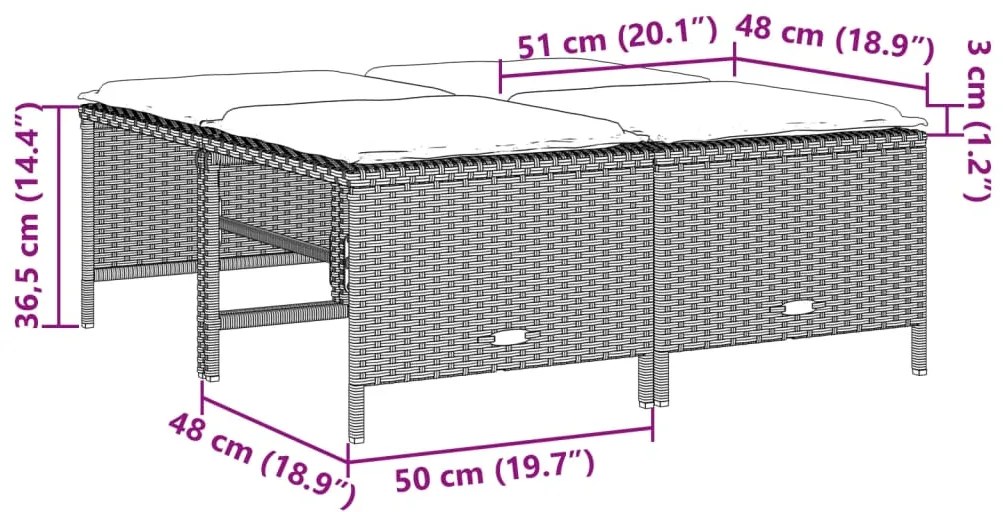 Bancos de jardim com almofadões 4 pcs vime PE cinzento-claro