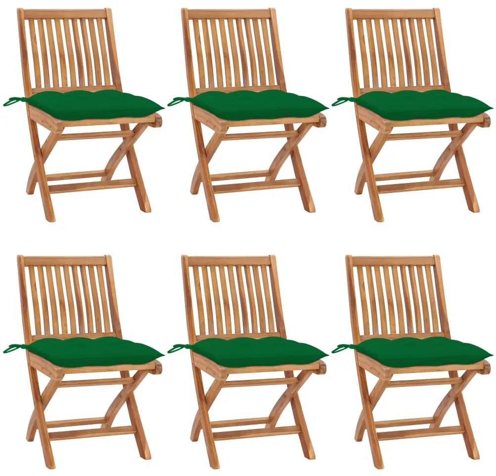 vidaXL Cadeiras de jardim dobráveis c/ almofadões 6 pcs teca maciça