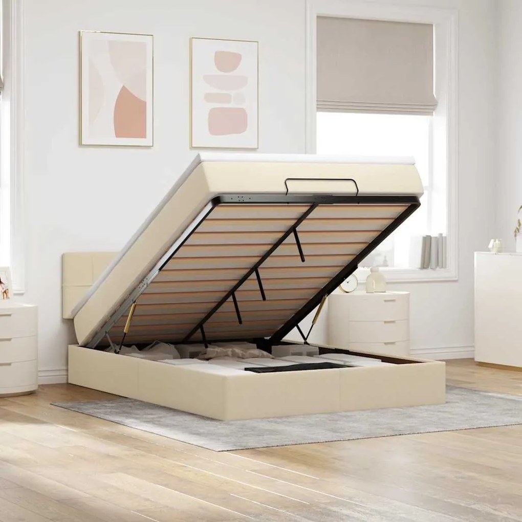 vidaXL Cama Otomana com Colchão &amp; LEDs Creme 140x190cm Tecido