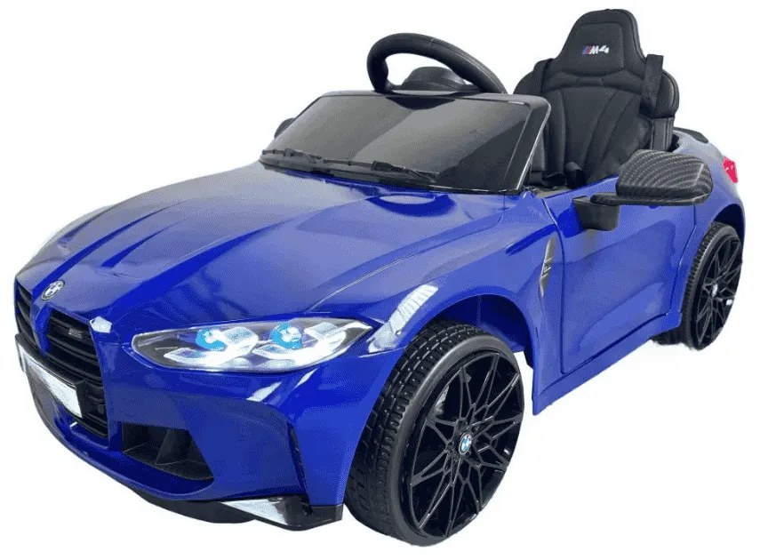Carro elétrico para crianças BMW M4 12V 2.4G, Rodas de borracha, Assento em couro sintético Azul Metalizado