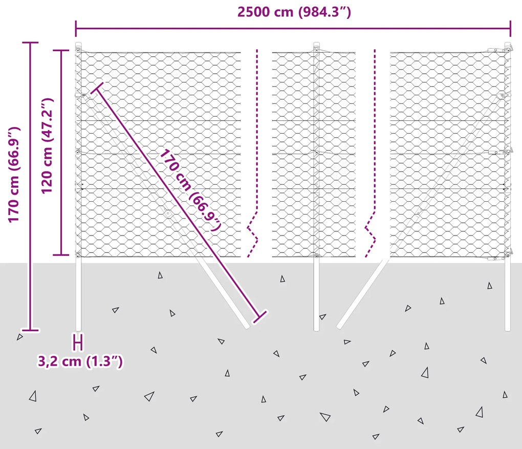 Conjunto de Cercas Conjunto de 2 Cinza Metal 25 x 1,2 m Durável