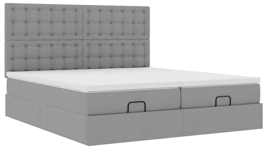 Estrutura de cama otomana com colchões tecido cinzento claro