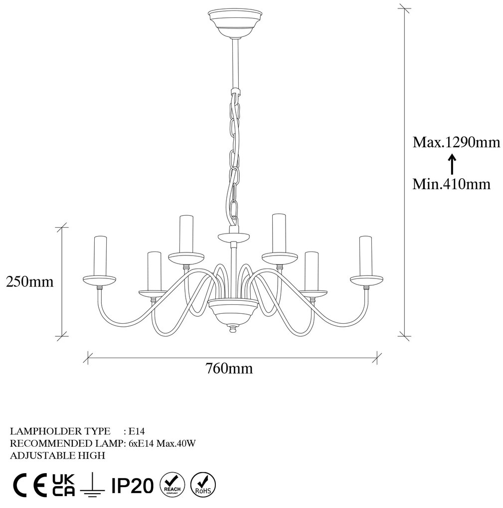 Candeeiro Chandelier Firat – Preto Antigo – 76 x 76 x 41 cm
