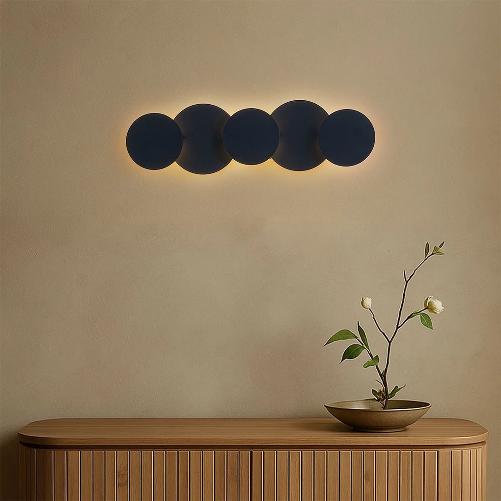 Candeeiro de Parede Moderno Preto com LED Regulável em 3 Níveis e 5 Luzes - Sunrise