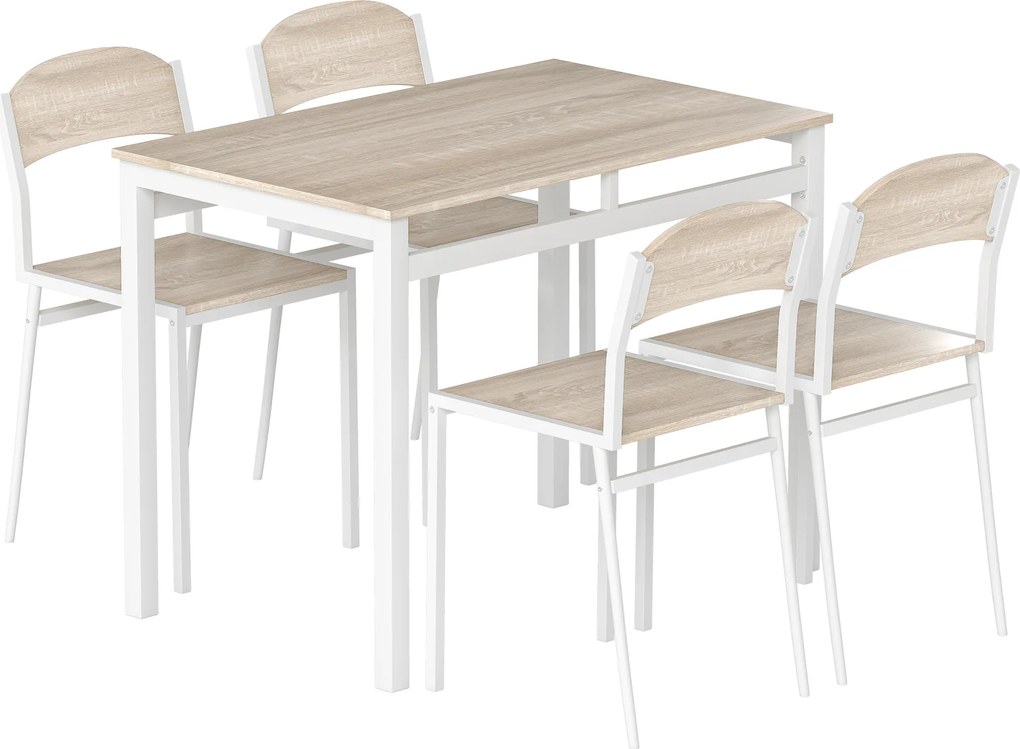 HOMCOM Conjunto de Mesa e Cadeiras de Refeição Mesa de Cozinha Retangular com 4 Cadeiras Estilo Moderno Carvalho e Branco | Aosom Portugal