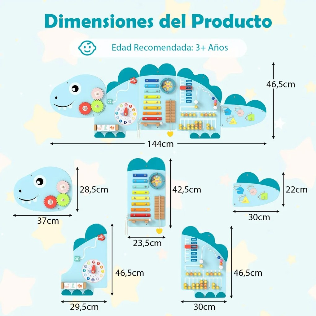 Painel de atividades para crianças Quadro sensorial Montessori de madeira 11 em 1 para a educação e o desenvolvimento precoce Azul