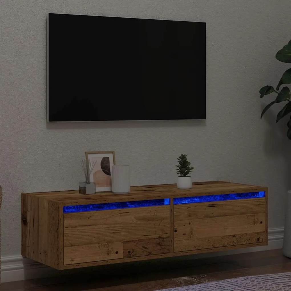 Móvel de TV com luzes LED 100X35,5x25 cm madeira velha