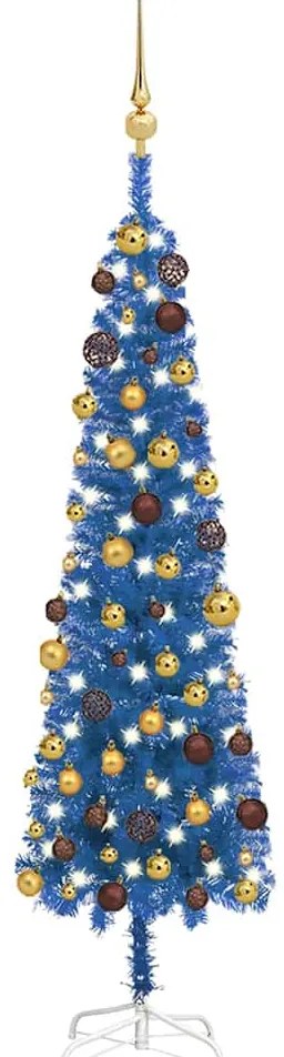 vidaXL Árvore de Natal pré-iluminada fina com bolas 150 cm azul