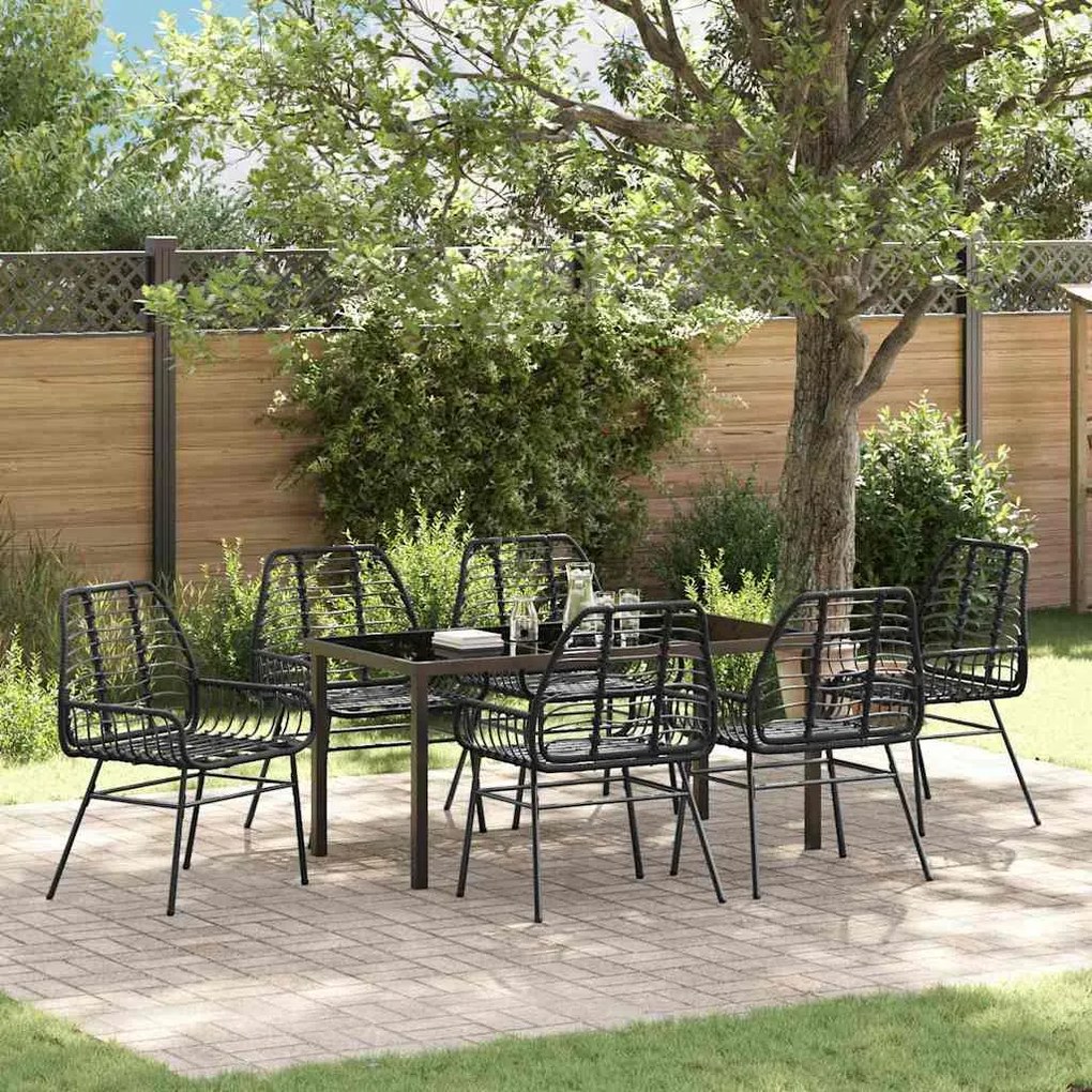 vidaXL Conjunto de Jantar de Jardim com 7 Peças de Rattan Preto