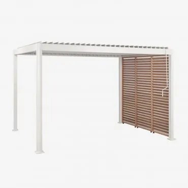 Pérgola Bioclimática De Alumínio Com Lâminas E Painel Lateral Druvia Gardênia Branca - Castanho Castanho & Pérgula De 3x4 M - Sklum