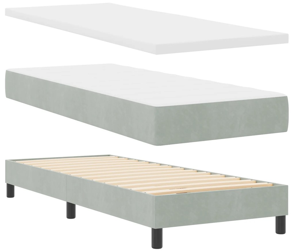 Cama Box com Colchão vidaXL Cinza Claro 80x200 cm Veludo