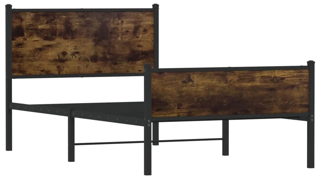 Estrutura de cama sem colchão 100x200 cm metal carvalho fumado