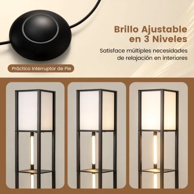 Candeeiro de pé com 3 níveis, LED com brilho ajustável em 3 níveis para sala de estar ou quarto 29 x 29 x 163 cm Preto