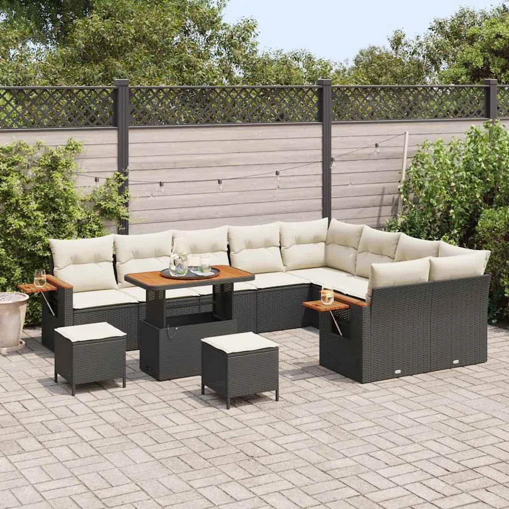 Conjunto de Sofá de Jardim vidaXL com Almofadas 12 Peças Preto Vime Si
