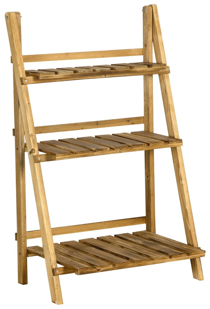 Outsunny Suporte para Plantas de 3 Níveis Dobrável para Interior e Exterior 60x37x93 cm Madeira