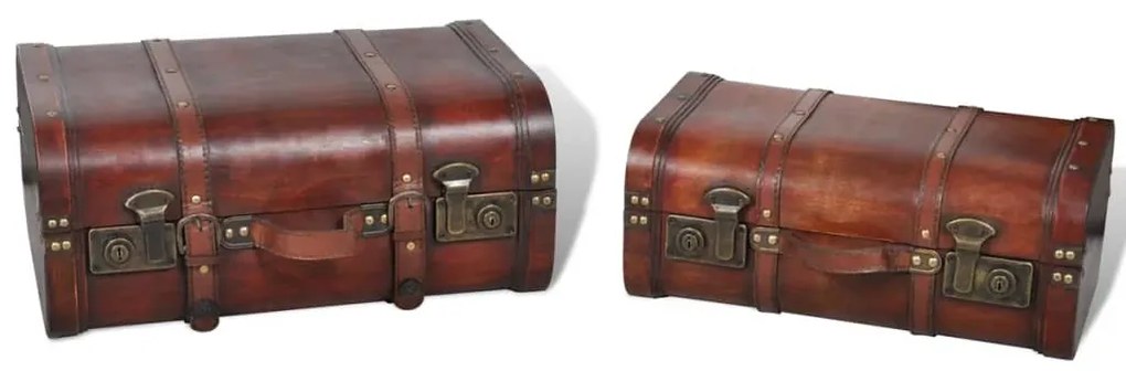 Conjunto de 2 baus de madeira castanhos 2 peças